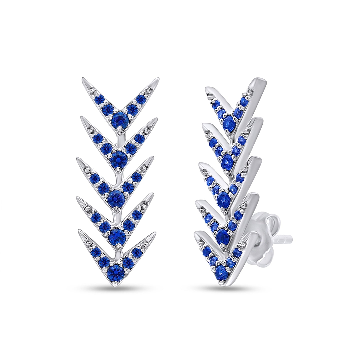 Round Cut Simulated Blue Sapphire Arrow Climbers Ear Crawler Earrings For Women In 10K Or 14K Solid Gold And 925 Sterling Silver