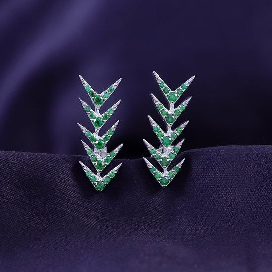 Round Cut Simulated Green Emerald Arrow Climbers Ear Crawler Earrings For Women In 10K Or 14K Solid Gold And 925 Sterling Silver
