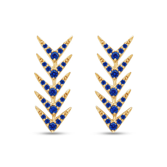 Round Cut Simulated Blue Sapphire Arrow Climbers Ear Crawler Earrings For Women In 10K Or 14K Solid Gold And 925 Sterling Silver