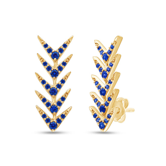 Round Cut Simulated Blue Sapphire Arrow Climbers Ear Crawler Earrings For Women In 10K Or 14K Solid Gold And 925 Sterling Silver