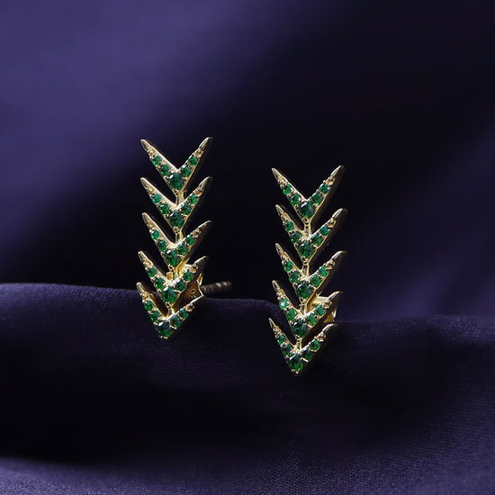 Round Cut Simulated Green Emerald Arrow Climbers Ear Crawler Earrings For Women In 10K Or 14K Solid Gold And 925 Sterling Silver