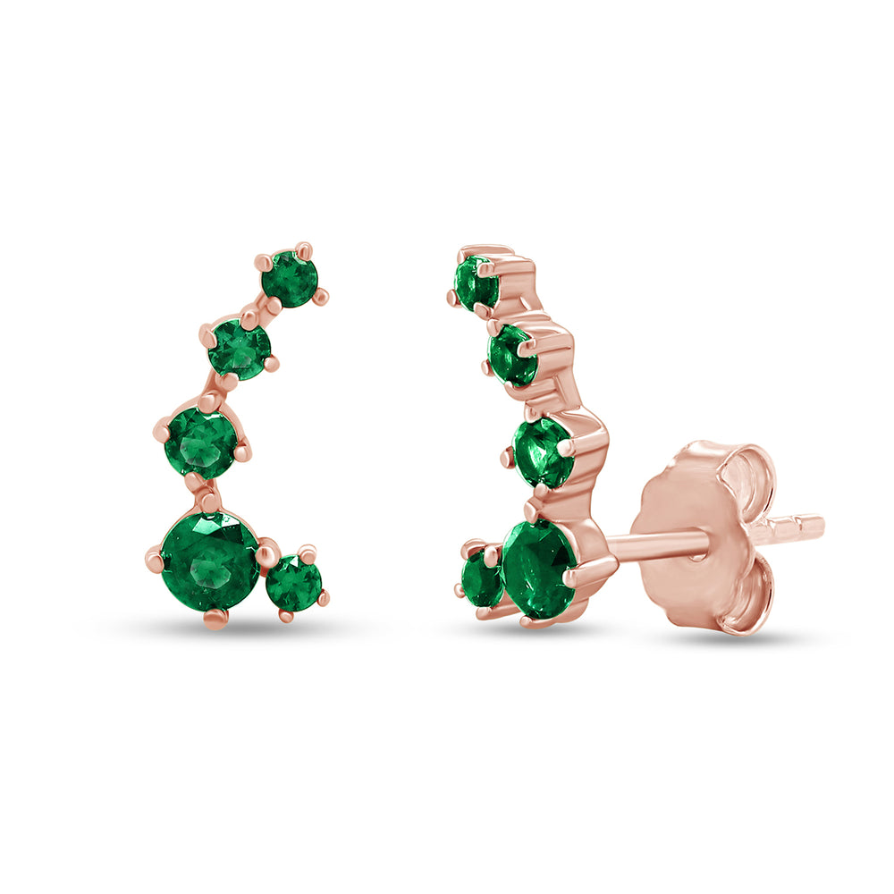 
                      
                        Round Cut Simulated Green Emerald 5-Stone Ear Crawler Stud Earrings For Women In 10K Or 14K Solid Gold And 925 Sterling Silver
                      
                    