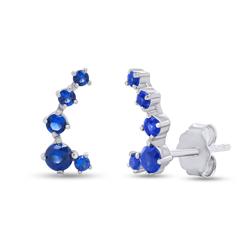 Round Cut Simulated Blue Sapphire 5-Stone Ear Crawler Stud Earrings For Women In 10K Or 14K Solid Gold And 925 Sterling Silver