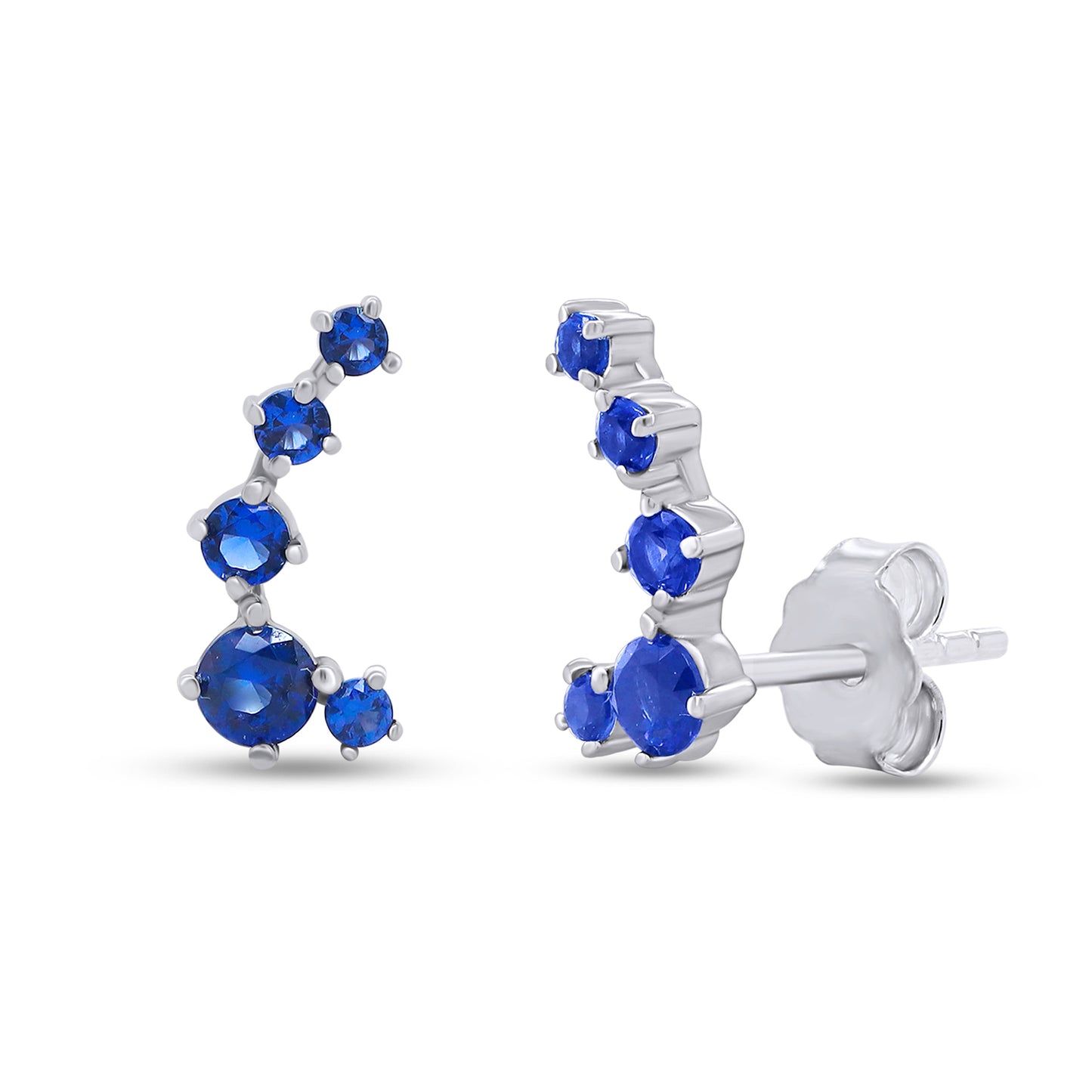 Round Cut Simulated Blue Sapphire 5-Stone Ear Crawler Stud Earrings For Women In 10K Or 14K Solid Gold And 925 Sterling Silver