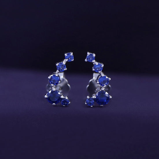 Load image into Gallery viewer, Round Cut Simulated Blue Sapphire 5-Stone Ear Crawler Stud Earrings For Women In 10K Or 14K Solid Gold And 925 Sterling Silver
