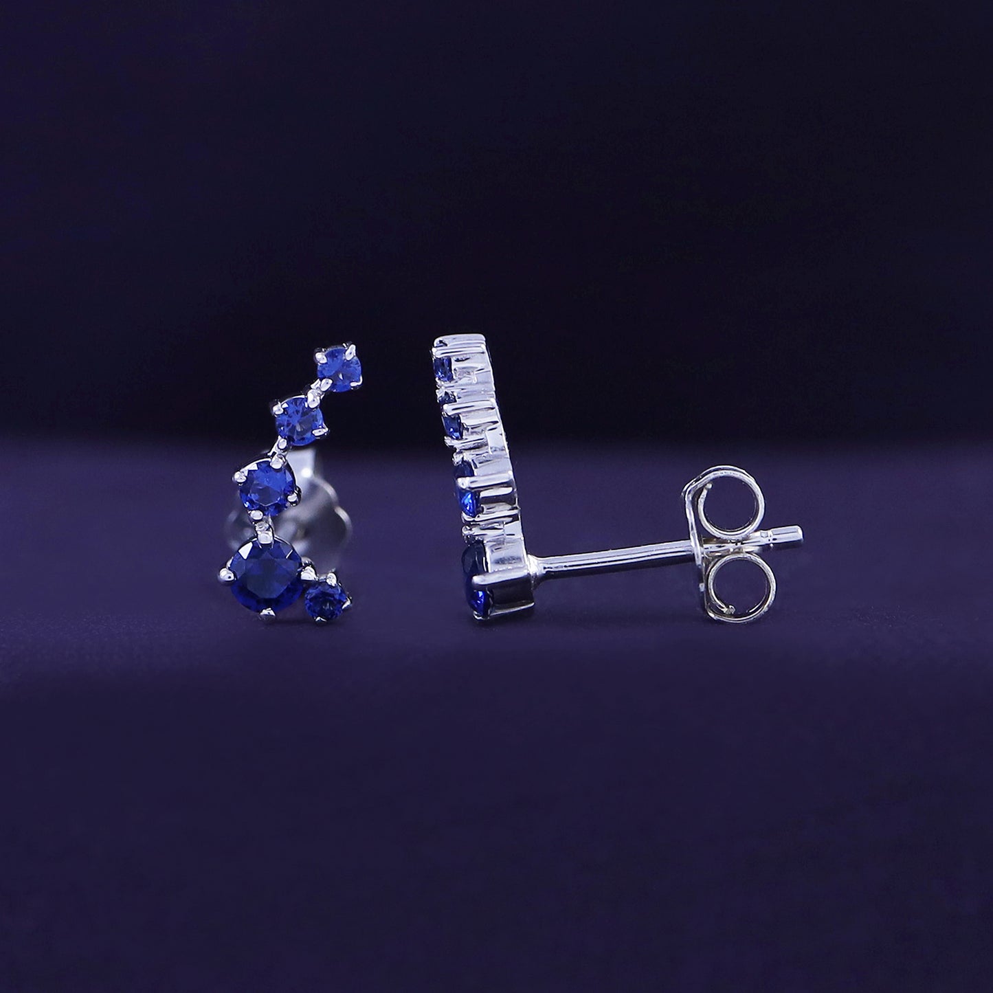 Round Cut Simulated Blue Sapphire 5-Stone Ear Crawler Stud Earrings For Women In 10K Or 14K Solid Gold And 925 Sterling Silver
