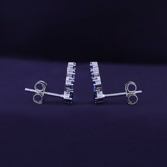 Round Cut Simulated Blue Sapphire 5-Stone Ear Crawler Stud Earrings For Women In 10K Or 14K Solid Gold And 925 Sterling Silver