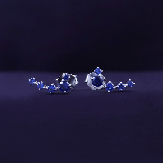 Round Cut Simulated Blue Sapphire 5-Stone Ear Crawler Stud Earrings For Women In 10K Or 14K Solid Gold And 925 Sterling Silver