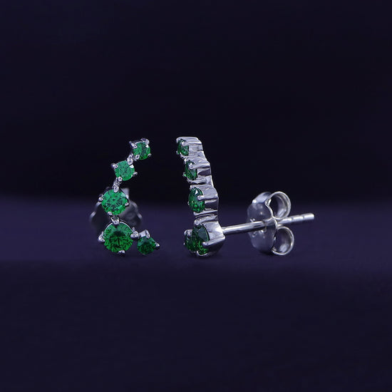 Round Cut Simulated Green Emerald 5-Stone Ear Crawler Stud Earrings For Women In 10K Or 14K Solid Gold And 925 Sterling Silver