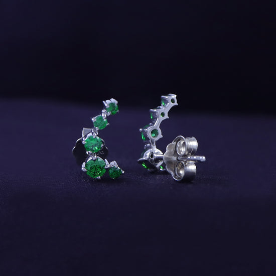 Round Cut Simulated Green Emerald 5-Stone Ear Crawler Stud Earrings For Women In 10K Or 14K Solid Gold And 925 Sterling Silver
