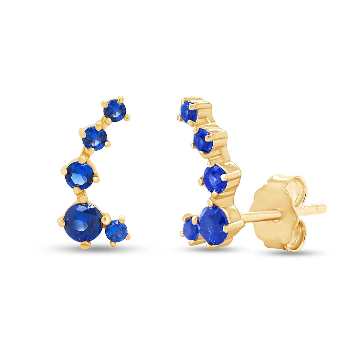 Load image into Gallery viewer, Round Cut Simulated Blue Sapphire 5-Stone Ear Crawler Stud Earrings For Women In 10K Or 14K Solid Gold And 925 Sterling Silver
