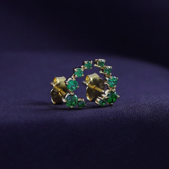 Round Cut Simulated Green Emerald 5-Stone Ear Crawler Stud Earrings For Women In 10K Or 14K Solid Gold And 925 Sterling Silver