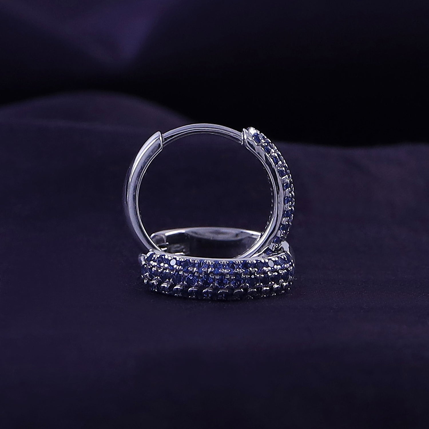 Simulated Blue Sapphire Triple Row Huggies Hoop Earrings