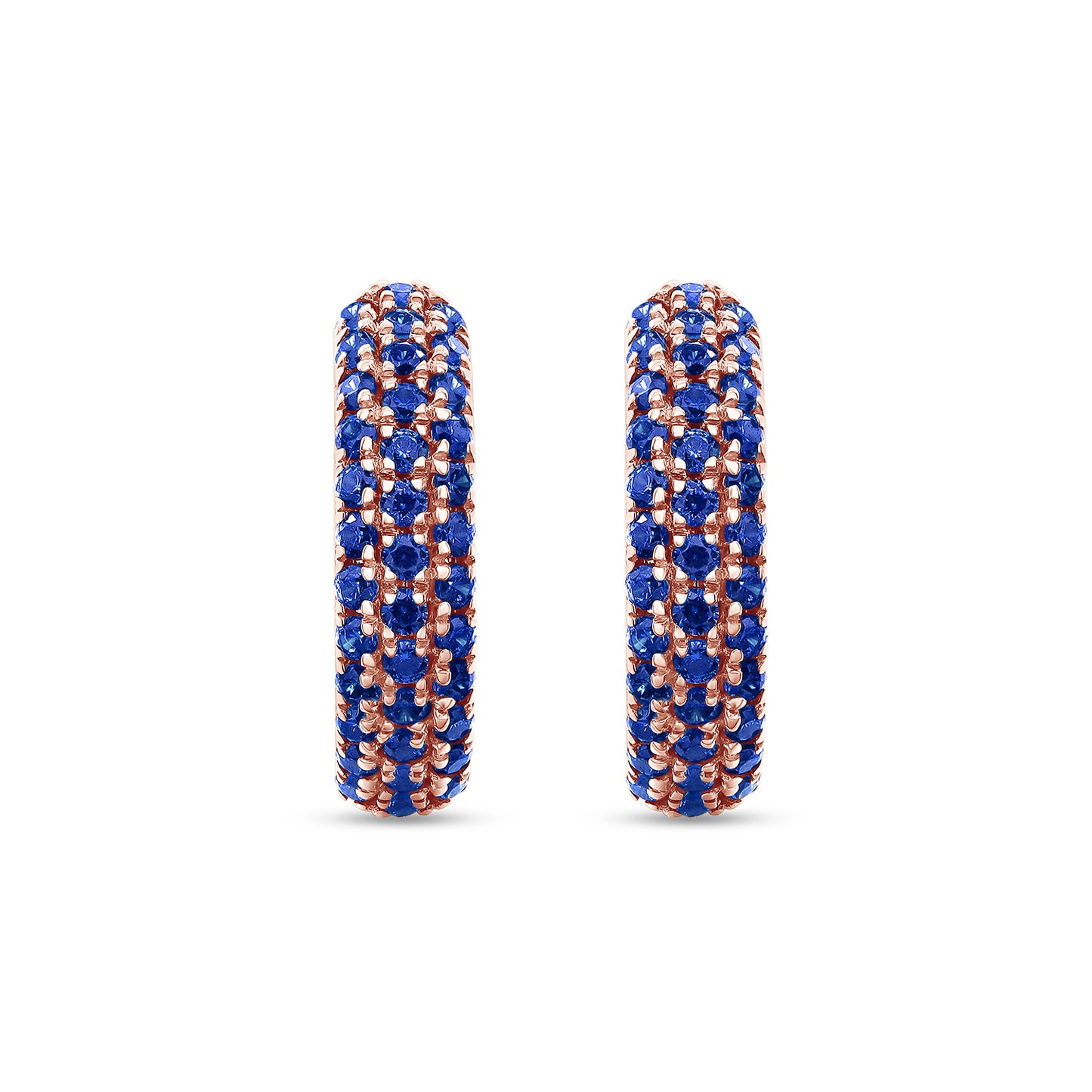 Round Cut Simulated Blue Sapphire Triple Row Huggies Hoop Earrings For Women In 10K Or 14K Solid Gold And 925 Sterling Silver