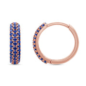 Simulated Blue Sapphire Triple Row Huggies Hoop Earrings
