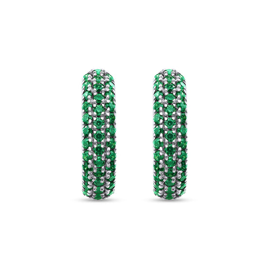 Round Cut Simulated Green Emerald Triple Row Huggies Hoop Earrings For Women In 10K Or 14K Solid Gold And 925 Sterling Silver