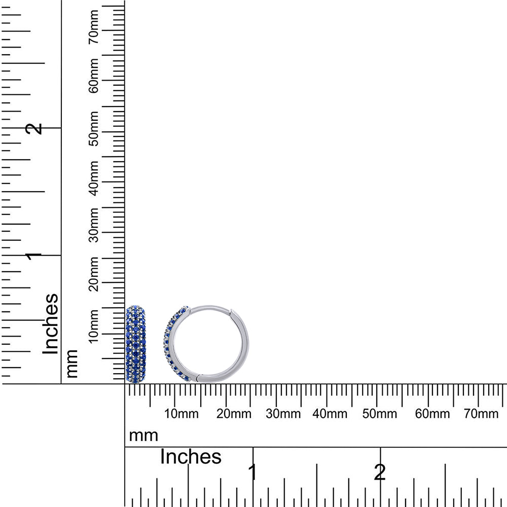 Round Cut Simulated Blue Sapphire Triple Row Huggies Hoop Earrings For Women In 10K Or 14K Solid Gold And 925 Sterling Silver