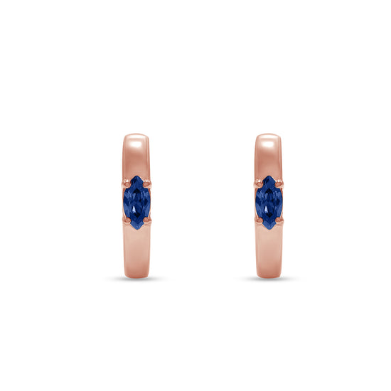 Marquise Cut Simulated Blue Sapphire Solitaire Huggie Hoop Earrings For Women In 10K Or 14K Solid Gold And 925 Sterling Silver