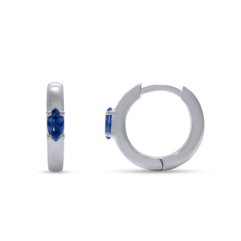 Marquise Cut Simulated Blue Sapphire Solitaire Huggie Hoop Earrings For Women In 10K Or 14K Solid Gold And 925 Sterling Silver