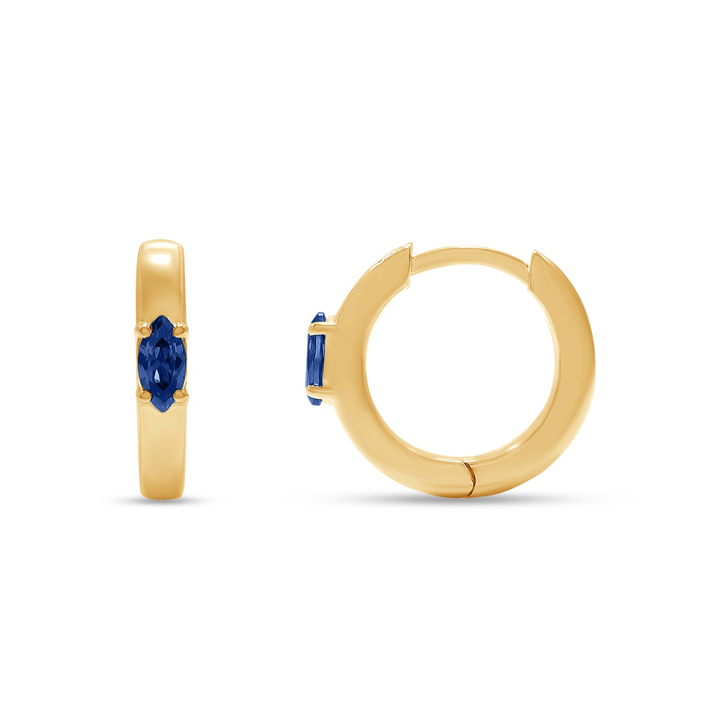 Marquise Cut Simulated Blue Sapphire Solitaire Huggie Hoop Earrings For Women In 10K Or 14K Solid Gold And 925 Sterling Silver