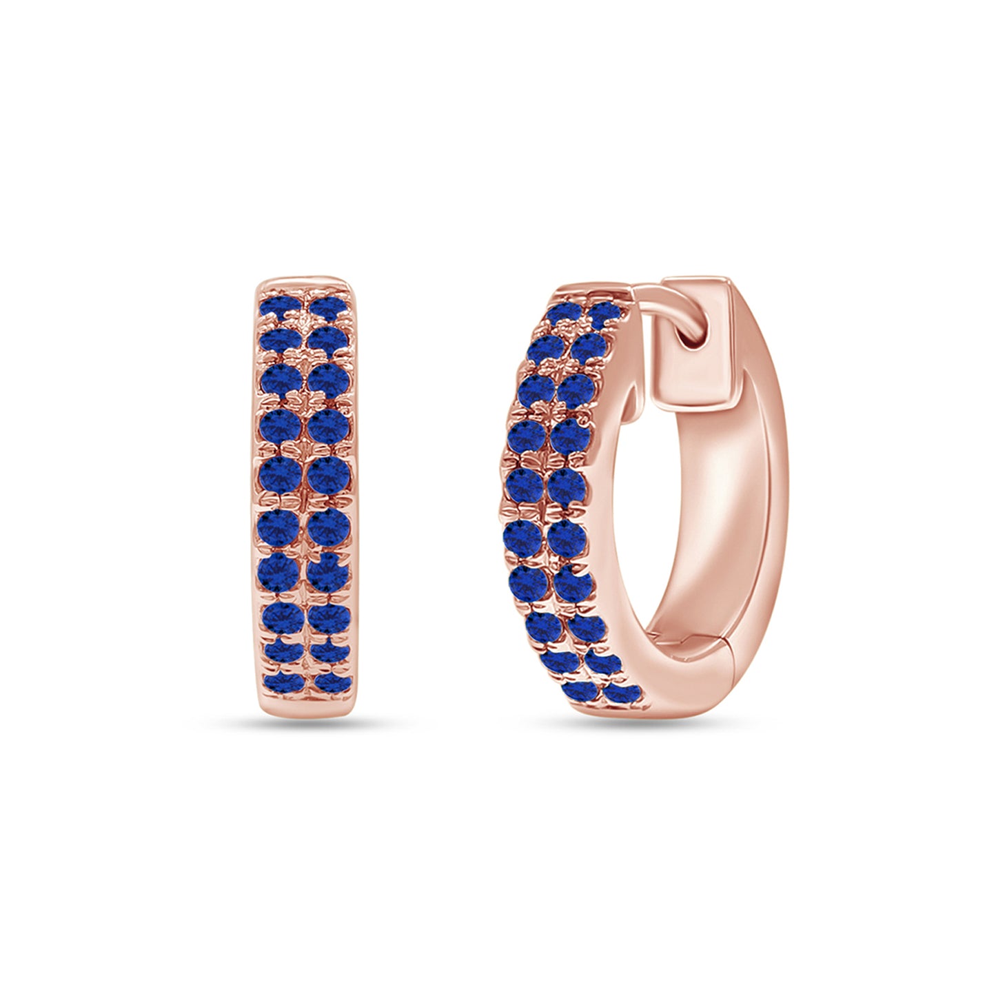 Round Cut Simulated Blue Sapphire Double Row Huggies Hoop Earrings For Women In 10K Or 14K Solid Gold And 925 Sterling Silver