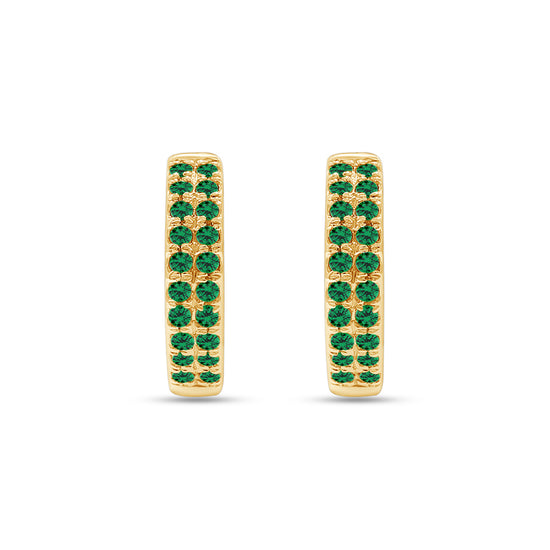 Round Cut Simulated Green Emerald Double Row Huggies Hoop Earrings For Women In 10K Or 14K Solid Gold And 925 Sterling Silver