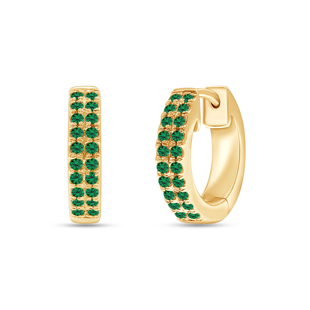 
                      
                        Round Cut Simulated Green Emerald Double Row Huggies Hoop Earrings For Women In 10K Or 14K Solid Gold And 925 Sterling Silver
                      
                    