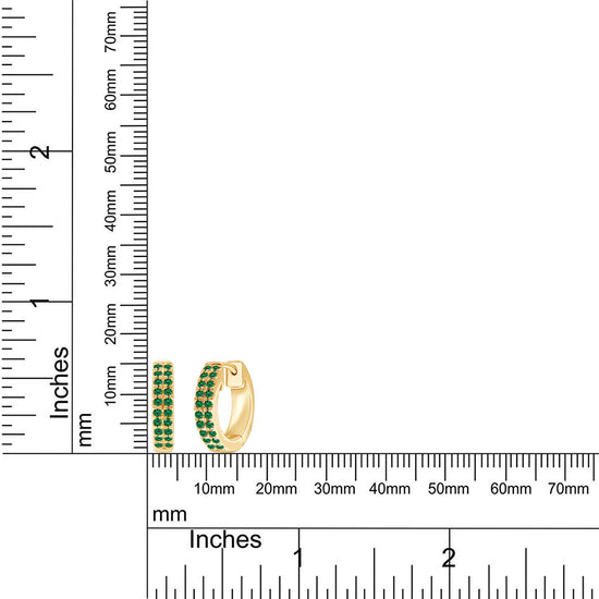 Round Cut Simulated Green Emerald Double Row Huggies Hoop Earrings For Women In 10K Or 14K Solid Gold And 925 Sterling Silver