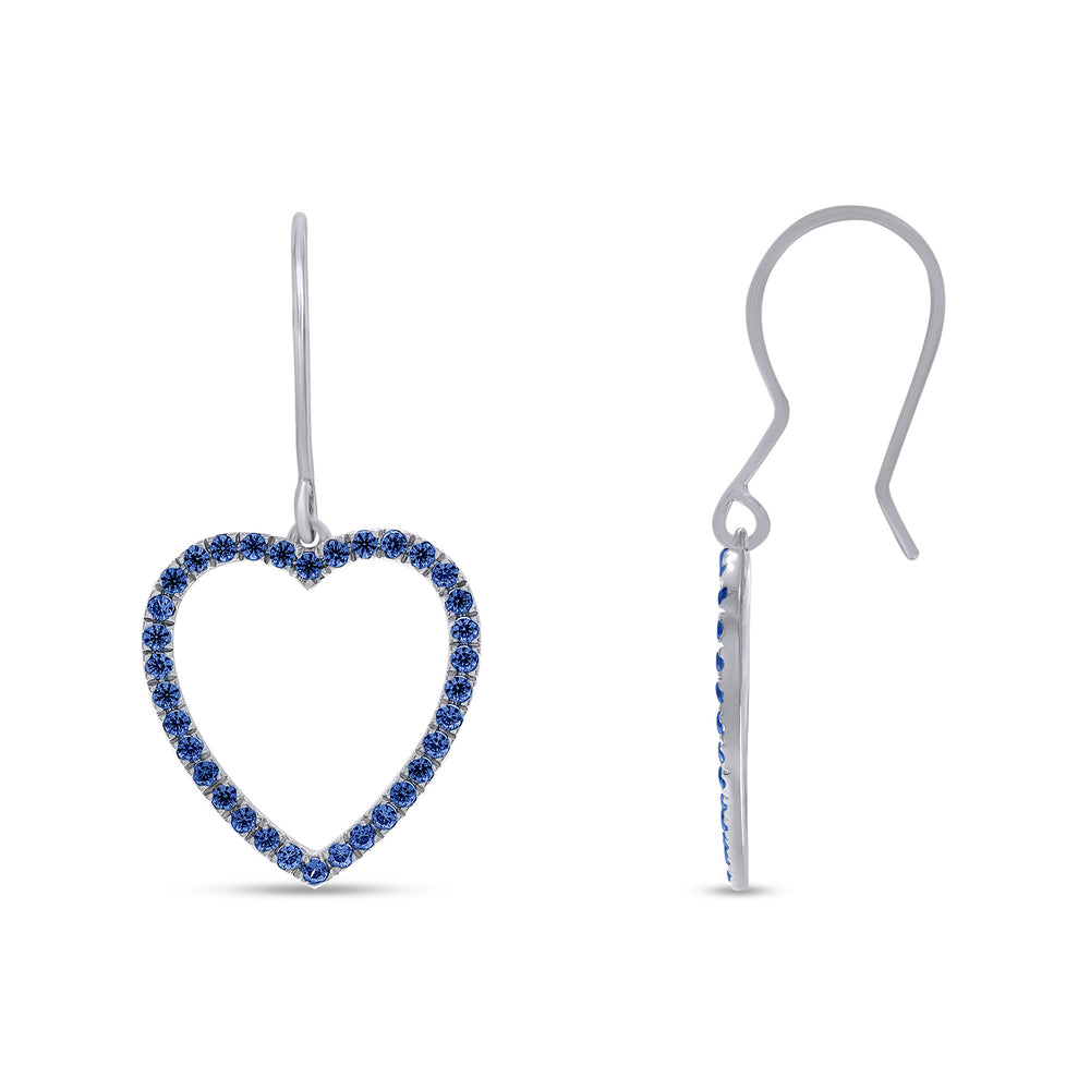 Round Cut Simulated Blue Sapphire Open Heart Drop Earrings For Womens In 10K Or 14K Solid Gold And 925 Sterling Silver