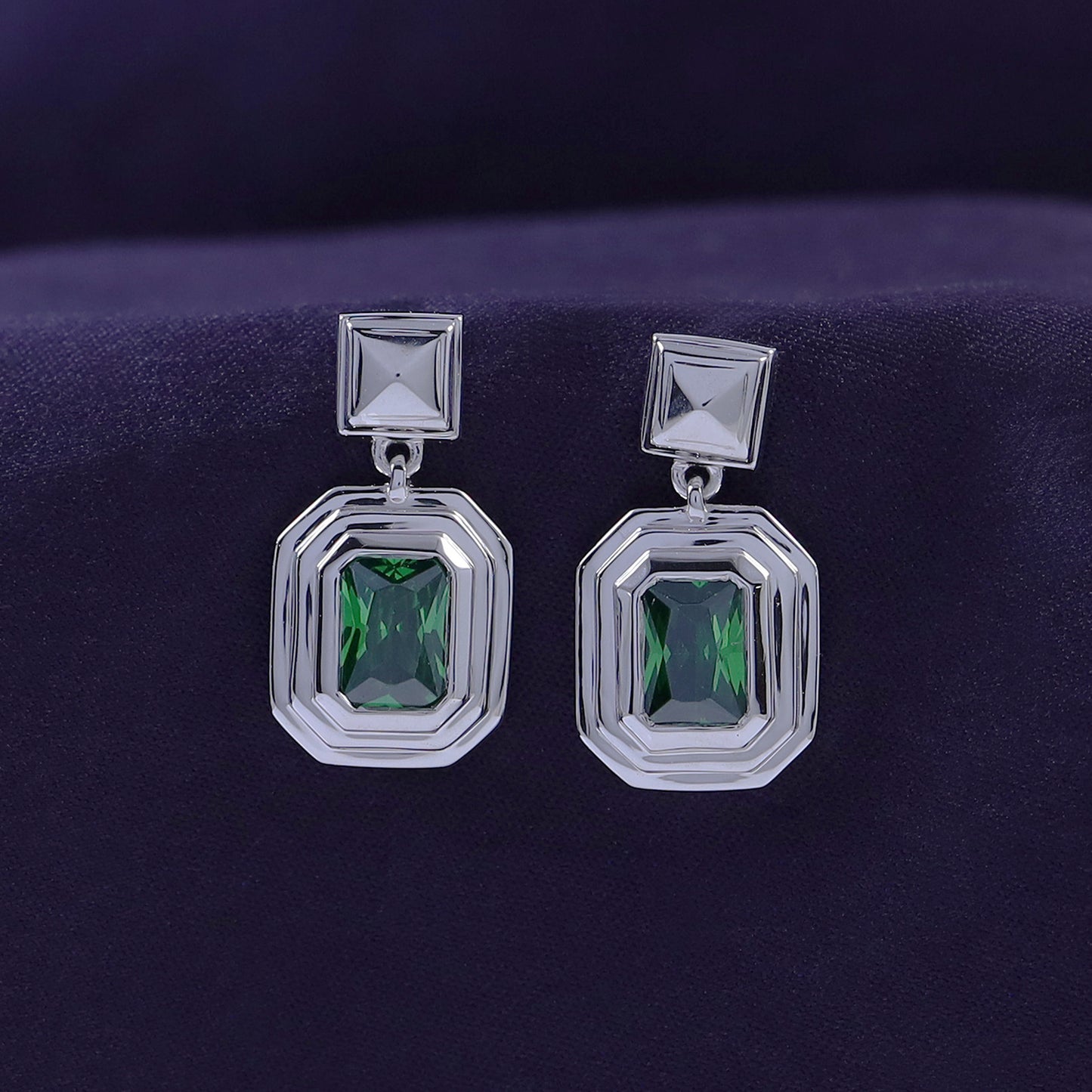 7X5MM Bezel Set Simulated Green Emerald Solitaire Drop Dangle Earrings For Women In 10K & 14K Solid Gold And 925 Sterling Silver