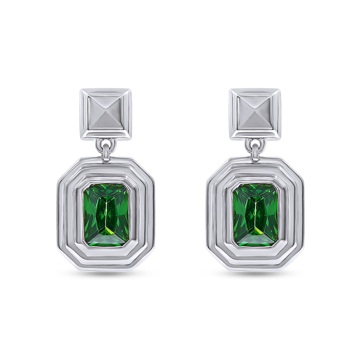 Load image into Gallery viewer, 7X5MM Bezel Set Simulated Green Emerald Solitaire Drop Dangle Earrings For Women In 10K &amp;amp; 14K Solid Gold And 925 Sterling Silver
