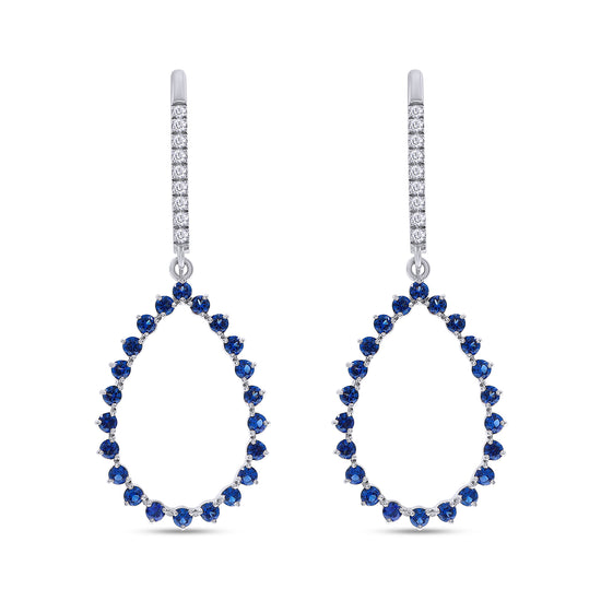 Round Cut White Cubic Zirconia & Simulated Blue Sapphire Open Teardrop Earrings For Womens In 10K Or 14K Solid Gold And 925 Sterling Silver
