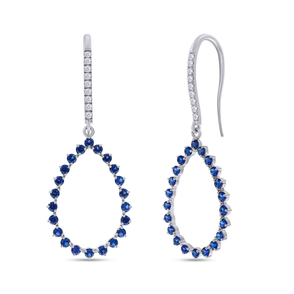 Round Cut White Cubic Zirconia & Simulated Blue Sapphire Open Teardrop Earrings For Womens In 10K Or 14K Solid Gold And 925 Sterling Silver