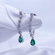 Lab Grown Zambian Green Emerald & Moissanite Dangle Drop Chain Earrings