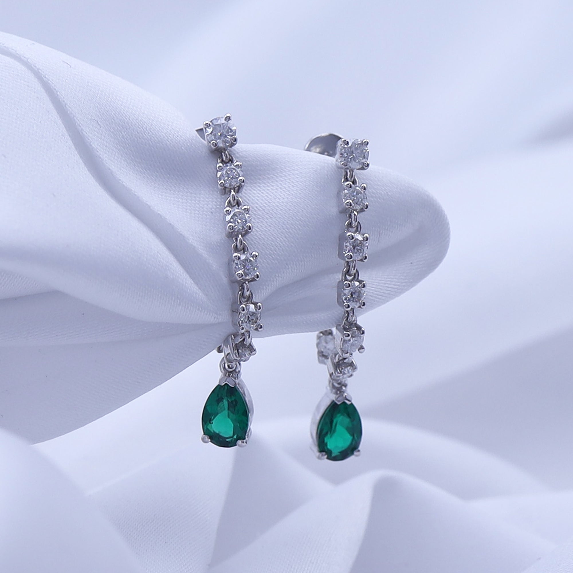 Lab Grown Zambian Green Emerald & Moissanite Dangle Drop Chain Earrings