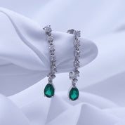 Lab Grown Zambian Green Emerald & White Cubic Zirconia Dangle Drop Chain Earrings