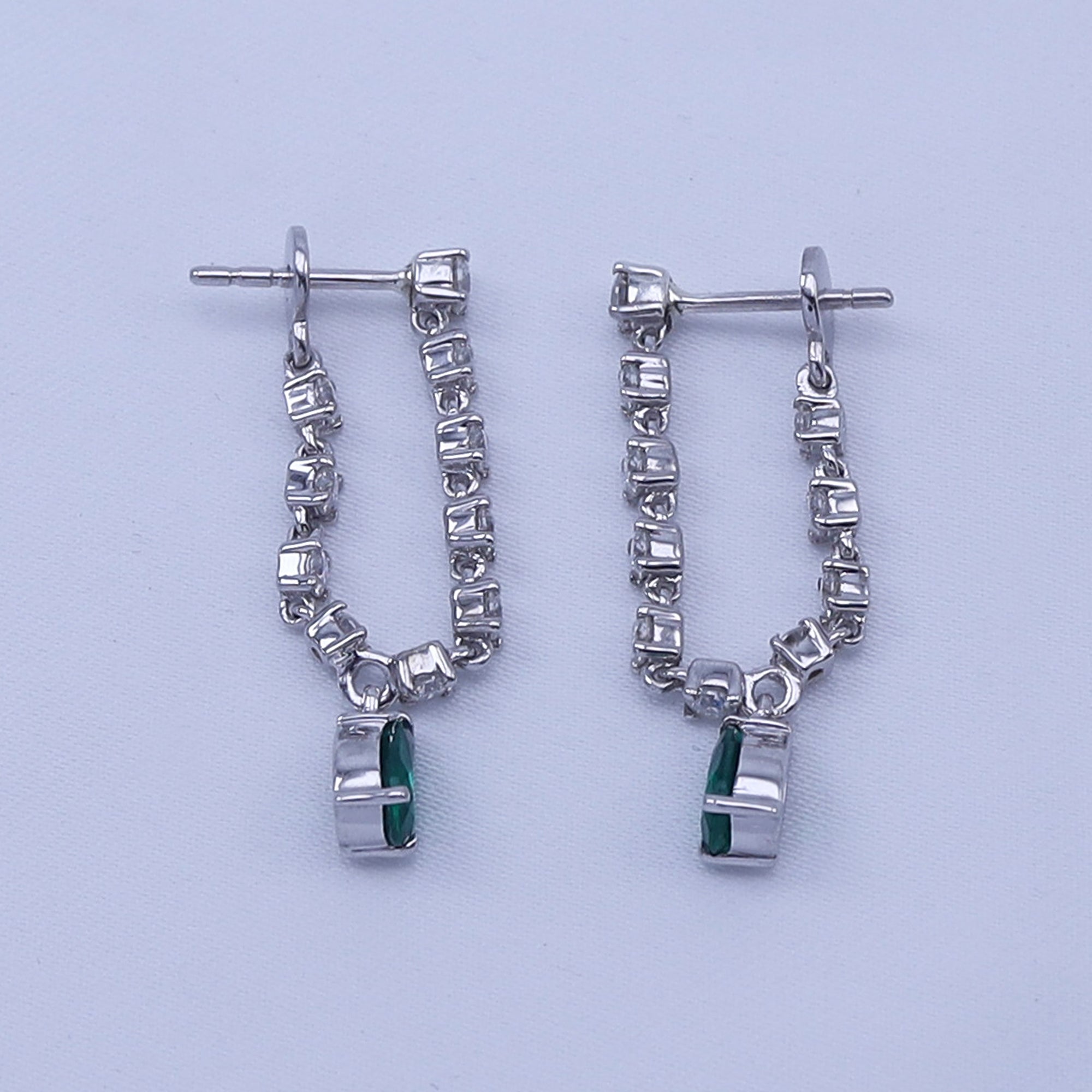 Lab Grown Zambian Green Emerald & Moissanite Dangle Drop Chain Earrings