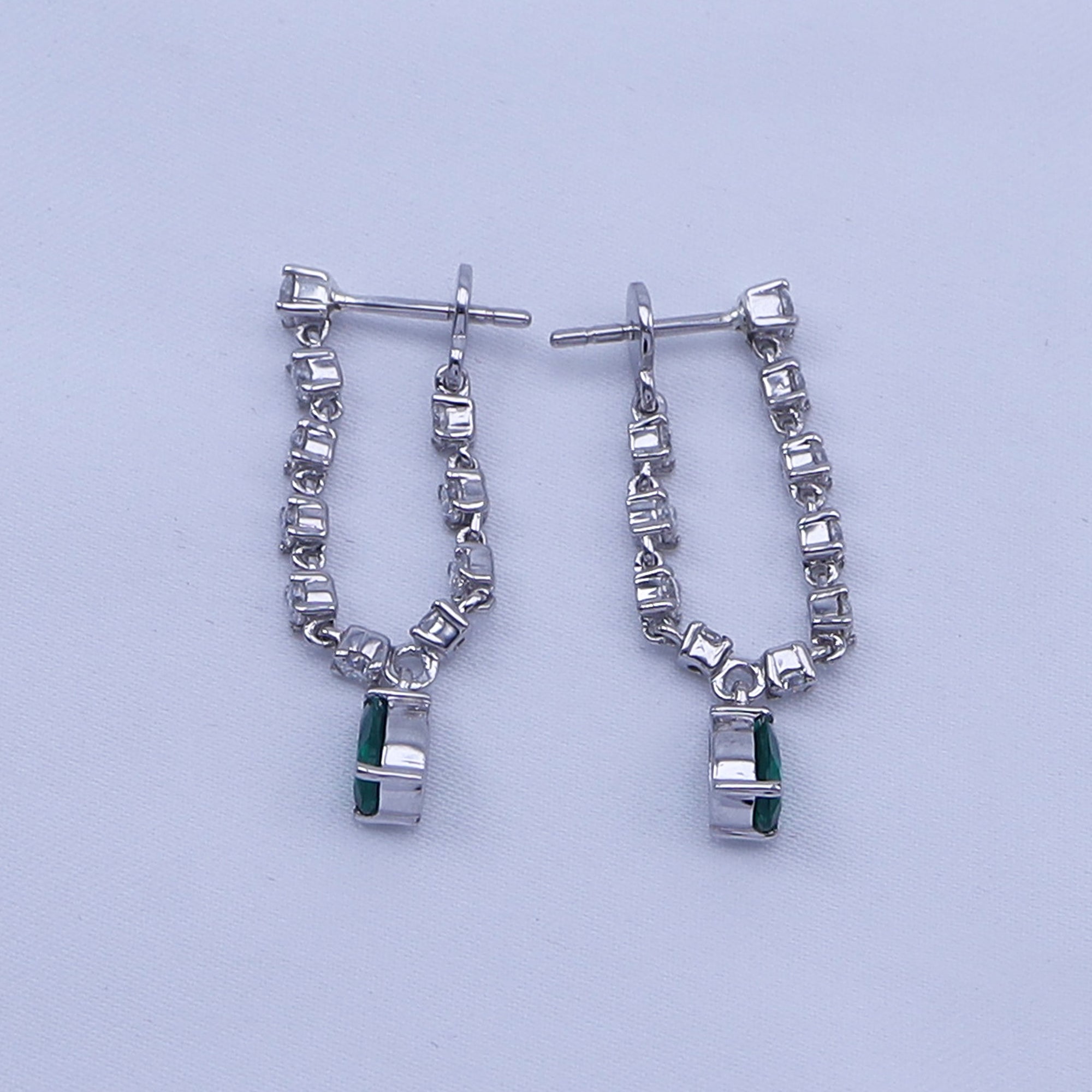 Lab Grown Zambian Green Emerald & Moissanite Dangle Drop Chain Earrings