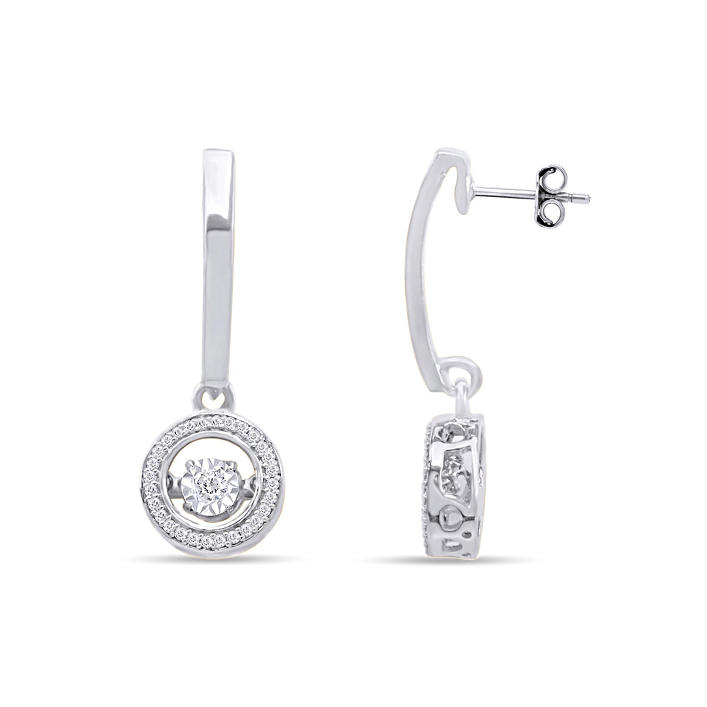 White Cubic Zirconia Dancing Halo Dangle Earrings in 925 Sterling Silver