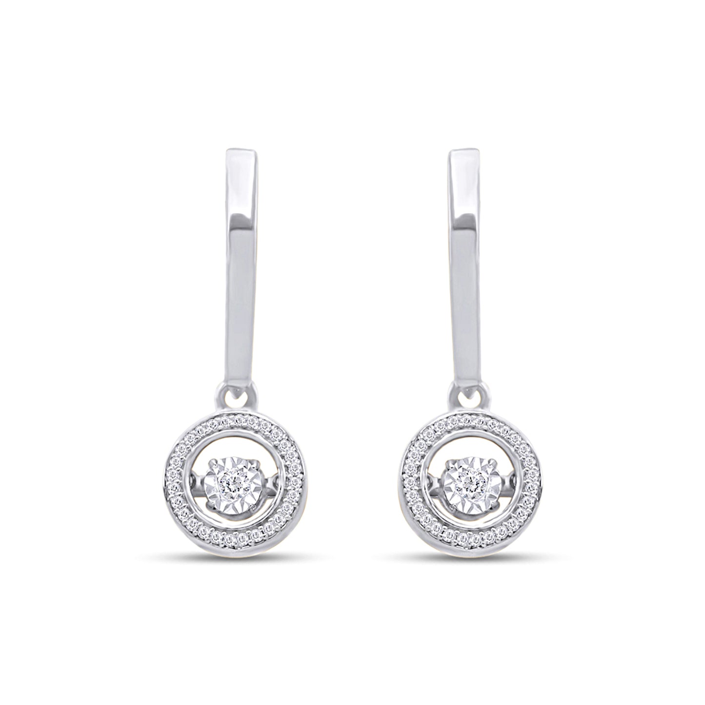 White Cubic Zirconia Dancing Halo Dangle Earrings in 925 Sterling Silver