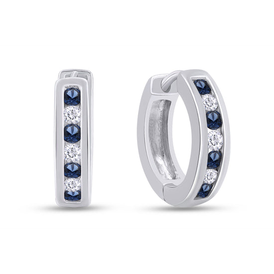 Round Cut Simulated Blue Sapphire With Cubic Zirconia Huggies Hoop Earrings In 925 Sterling Silver