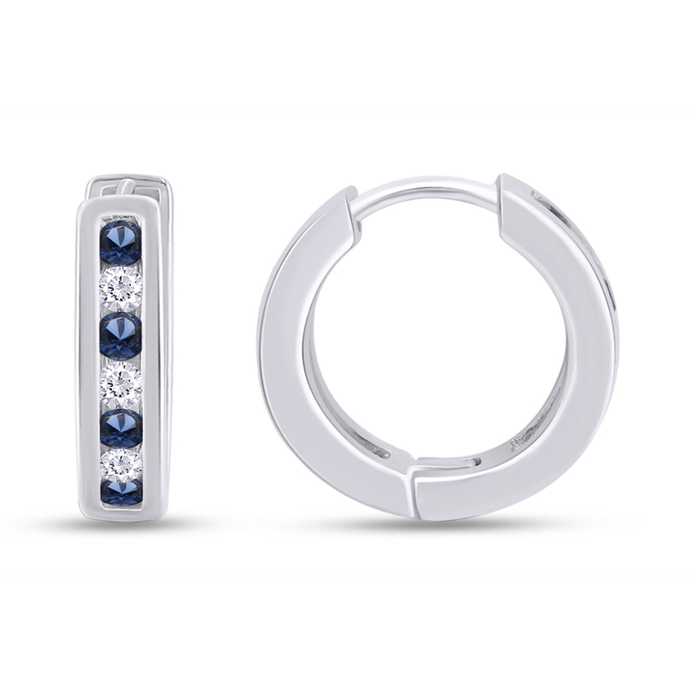 
                      
                        Round Cut Simulated Blue Sapphire With Cubic Zirconia Huggies Hoop Earrings In 925 Sterling Silver
                      
                    