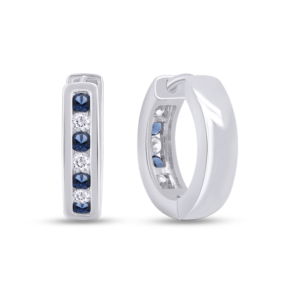 
                      
                        Round Cut Simulated Blue Sapphire With Cubic Zirconia Huggies Hoop Earrings In 925 Sterling Silver
                      
                    