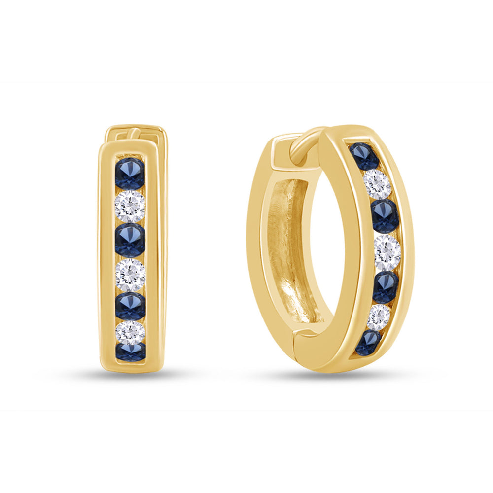 
                      
                        Round Cut Simulated Blue Sapphire With Cubic Zirconia Huggies Hoop Earrings In 925 Sterling Silver
                      
                    