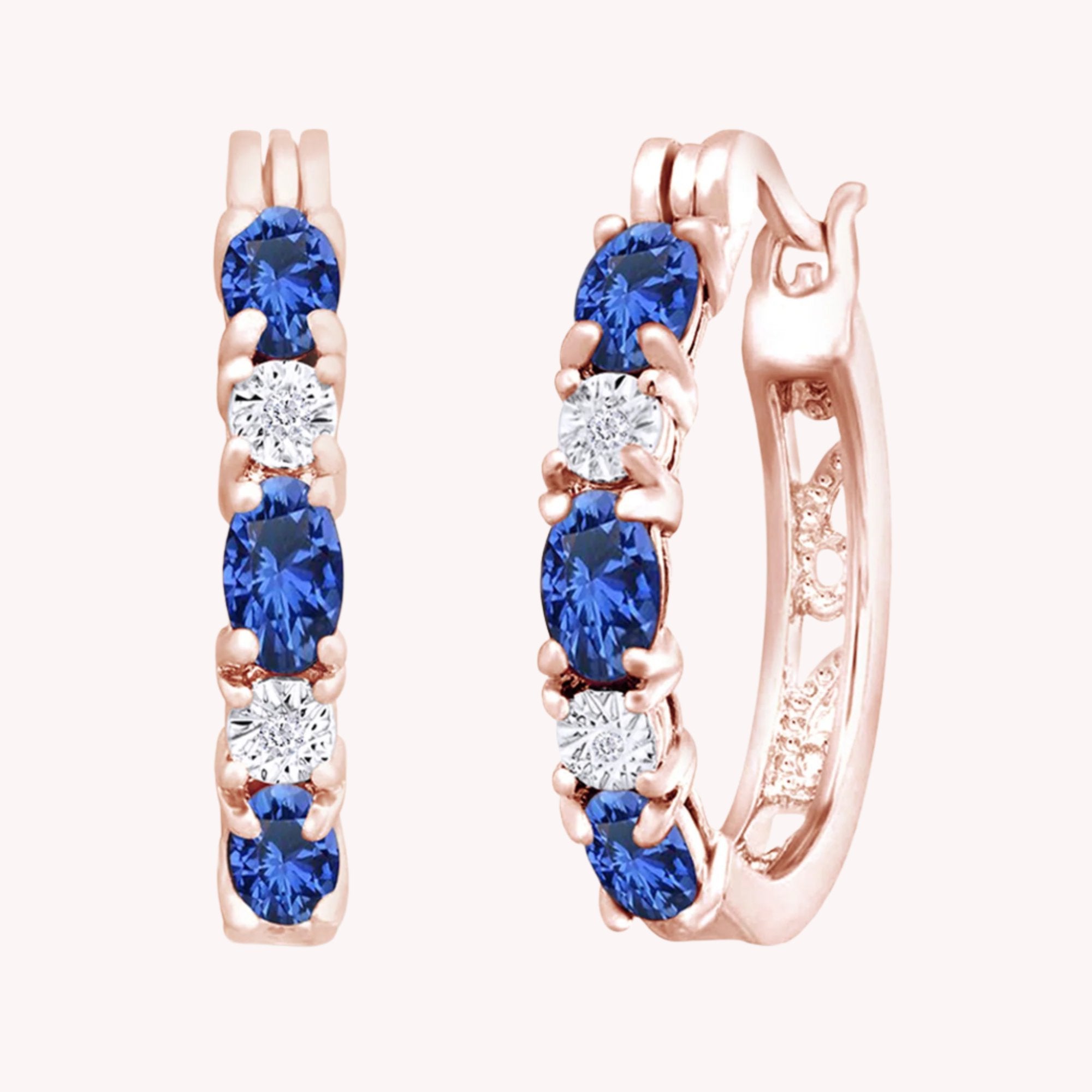 Blue Sapphire & Natural Diamond Hoop Earrings