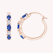 Blue Sapphire & Natural Diamond Hoop Earrings