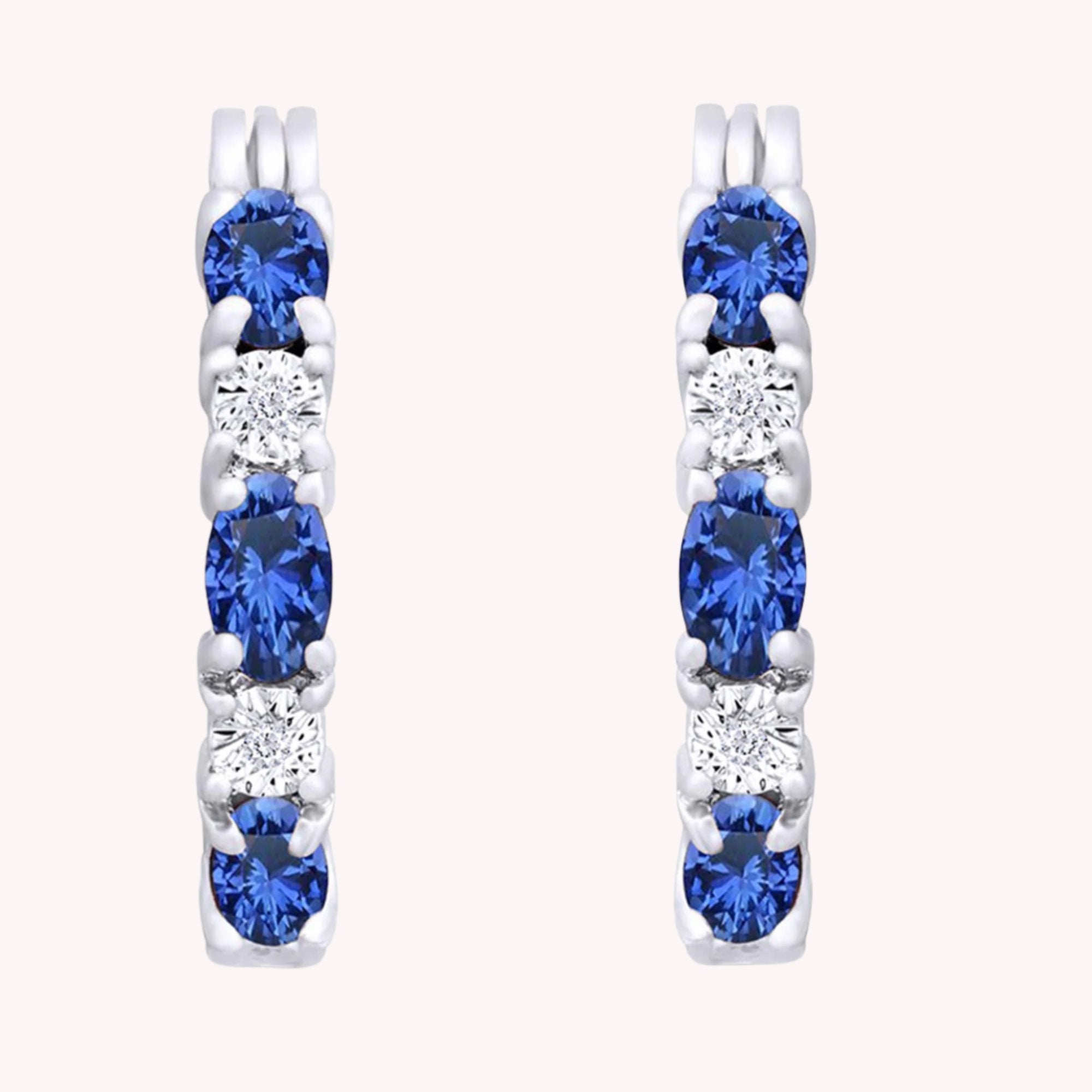 Blue Sapphire & Natural Diamond Hoop Earrings