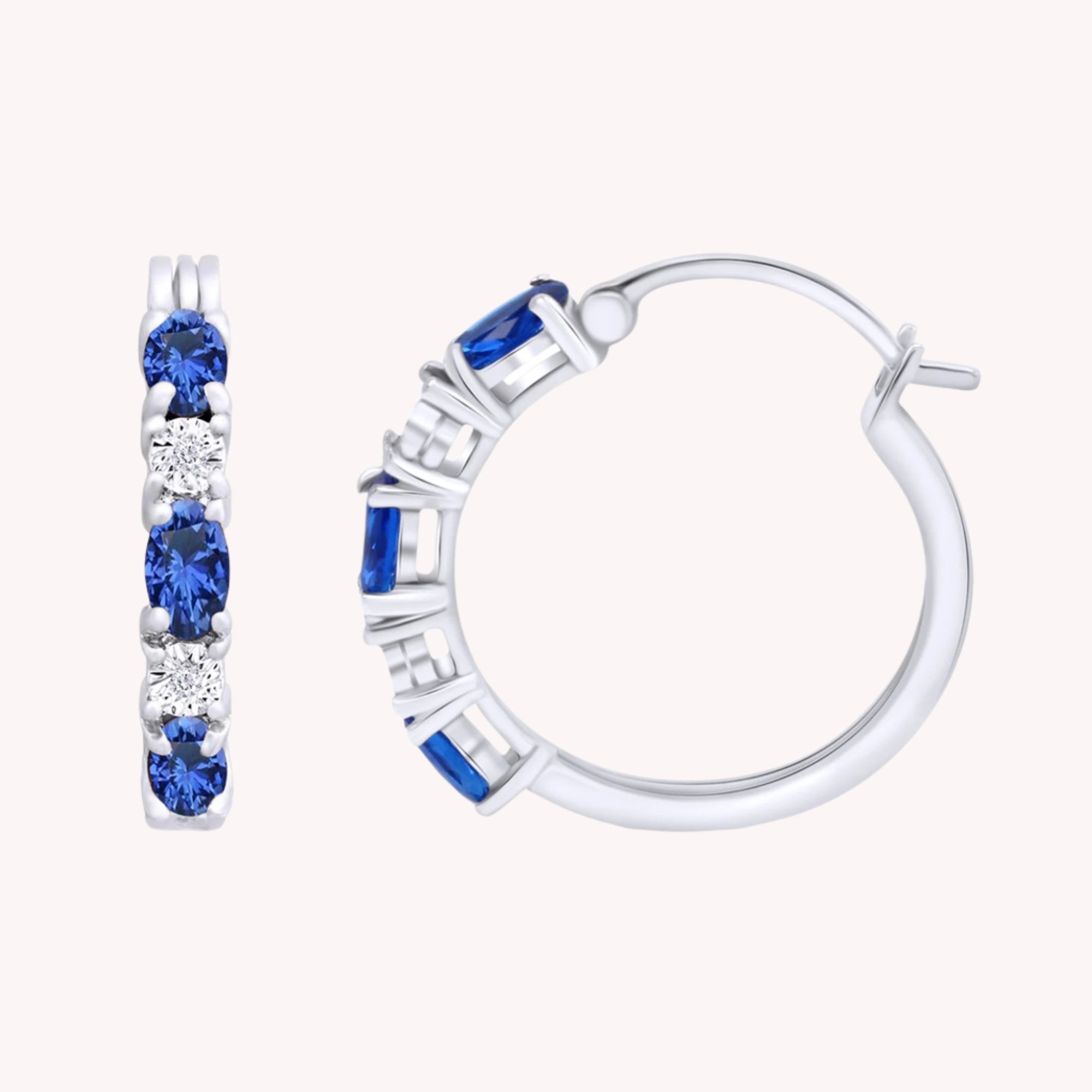 Blue Sapphire & Natural Diamond Hoop Earrings