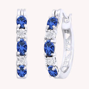 Blue Sapphire & Natural Diamond Hoop Earrings