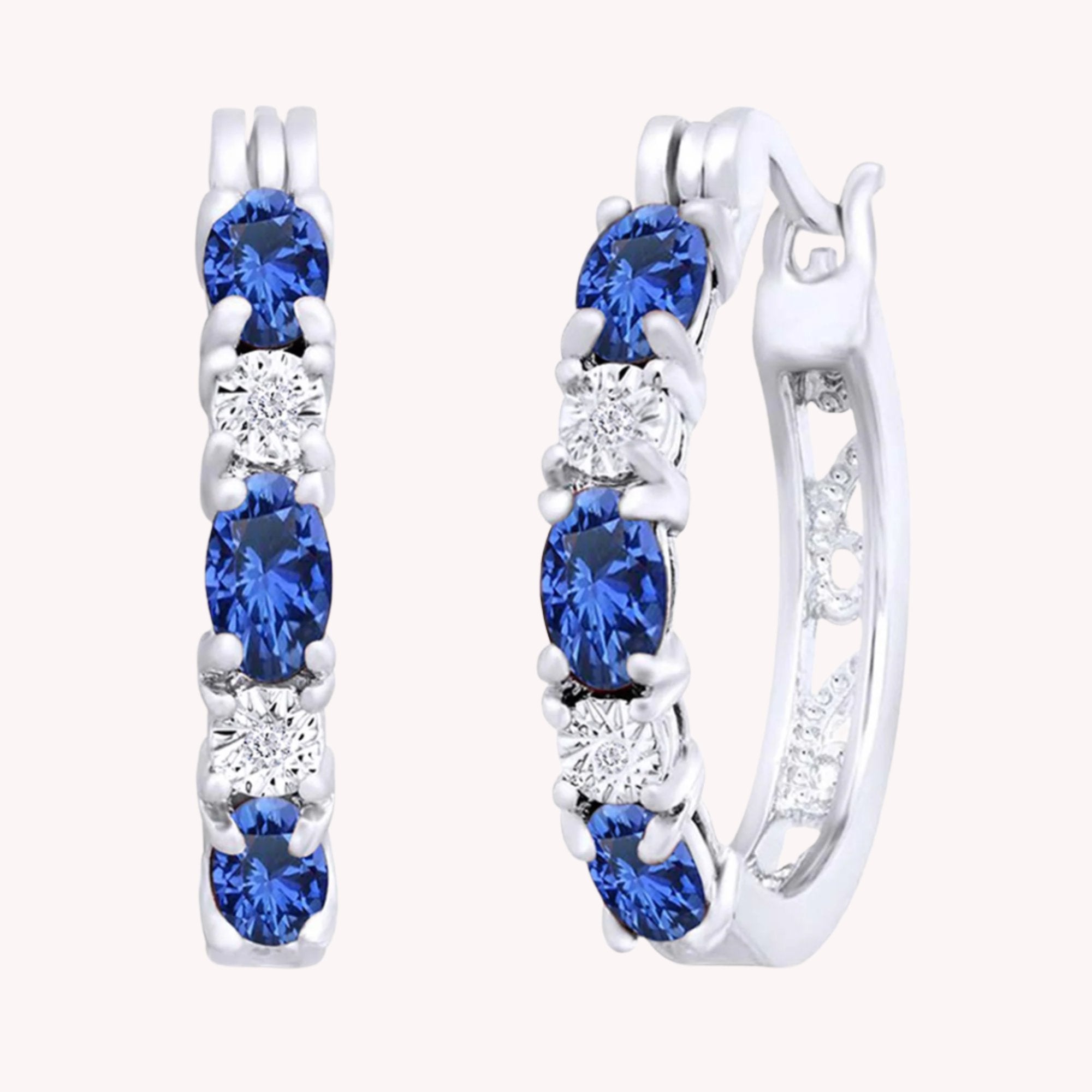 Blue Sapphire & Natural Diamond Hoop Earrings